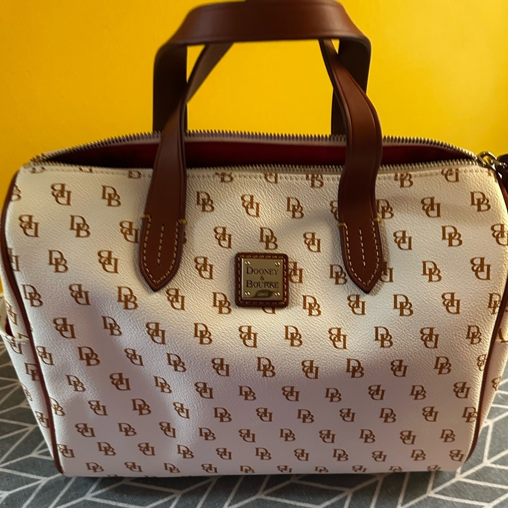 Dooney & Bourke White and Brown Duffel Bag